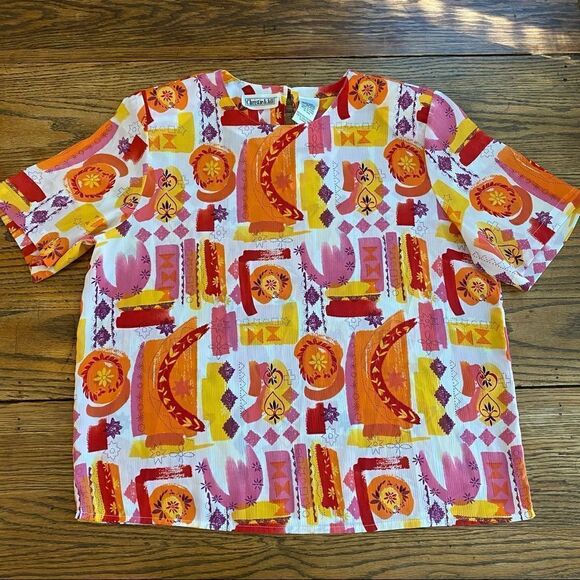 Christie & Jill Short Sleeve Vintage Blouse Colorful Artsy Loose Women’s Size Xl - Picture 1 of 5